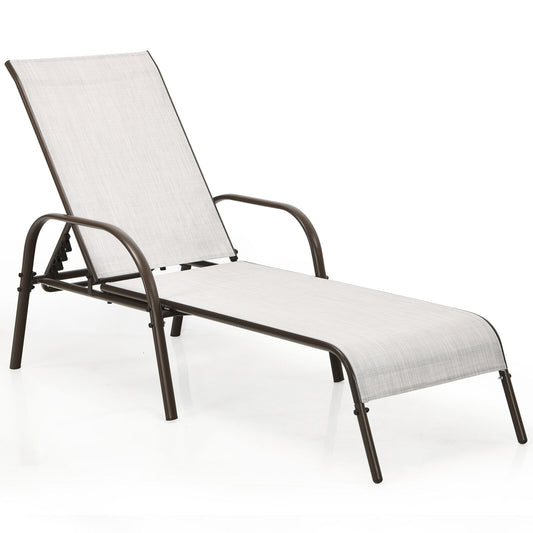 Adjustable Patio Chaise Outdoor Folding Lounge Chair with Adjustable Backrest, Gray Outdoor Chaise Lounges Gray at Gallery Canada