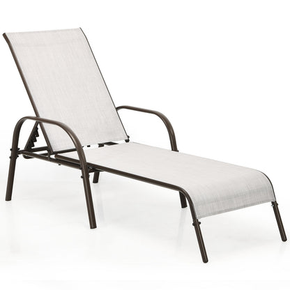 Adjustable Patio Chaise Outdoor Folding Lounge Chair with Adjustable Backrest, Gray Outdoor Chaise Lounges at Gallery Canada