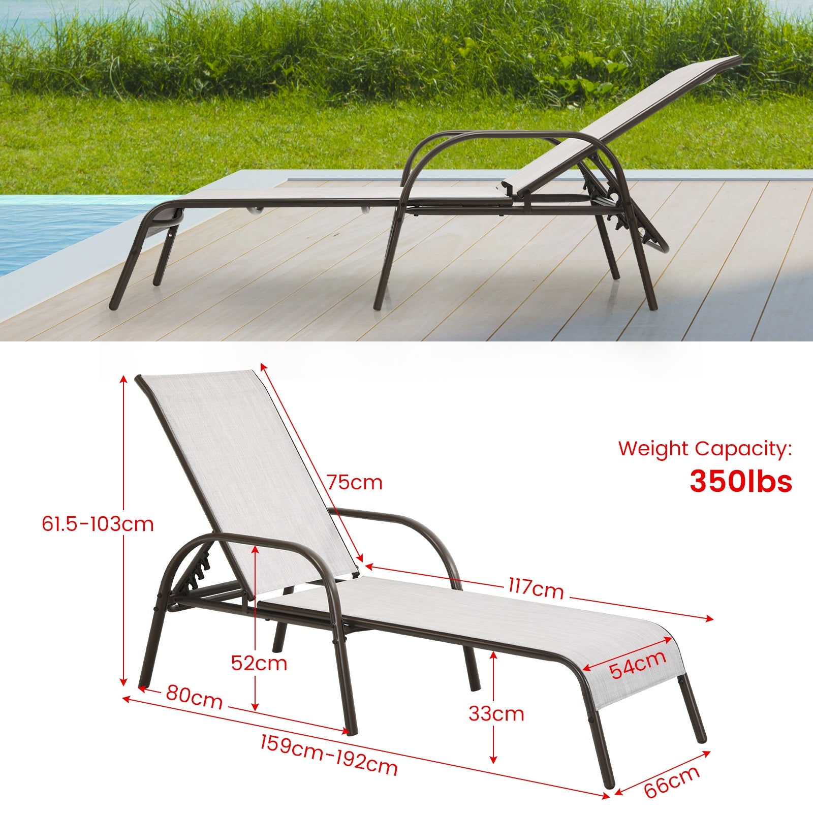 Adjustable Patio Chaise Outdoor Folding Lounge Chair with Adjustable Backrest, Gray Outdoor Chaise Lounges at Gallery Canada