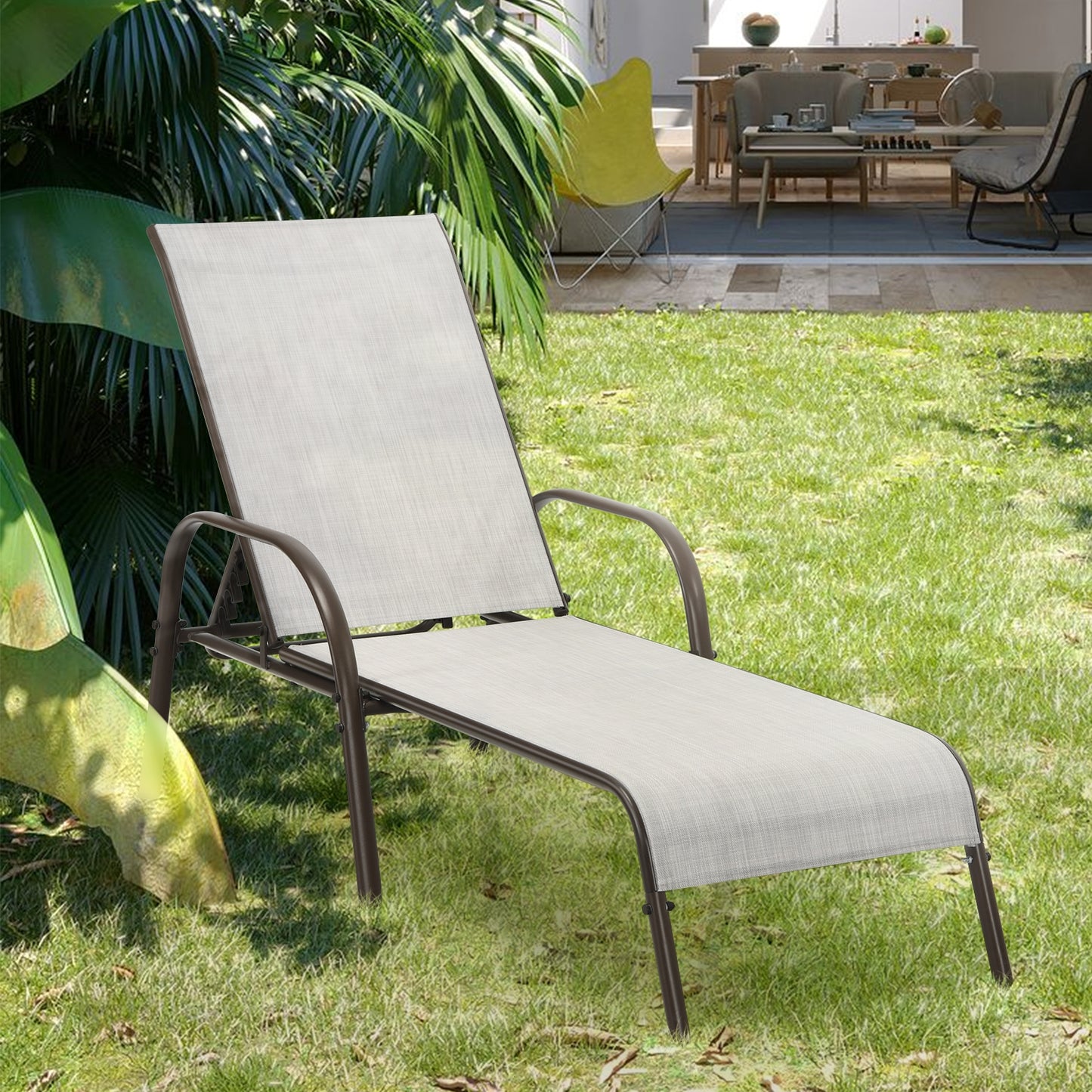 Adjustable Patio Chaise Outdoor Folding Lounge Chair with Adjustable Backrest, Gray Outdoor Chaise Lounges at Gallery Canada