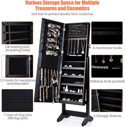 Jewelry Cabinet Stand Mirror Armoire with Large Storage Box, Black Jewelry Armoires at Gallery Canada