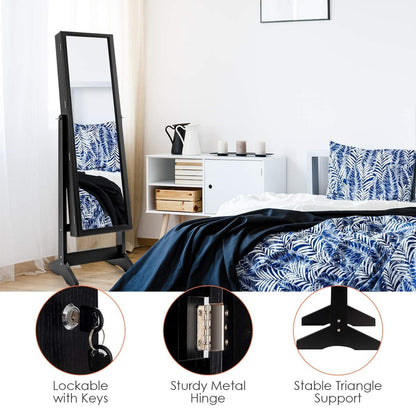 Jewelry Cabinet Stand Mirror Armoire with Large Storage Box, Black Jewelry Armoires at Gallery Canada