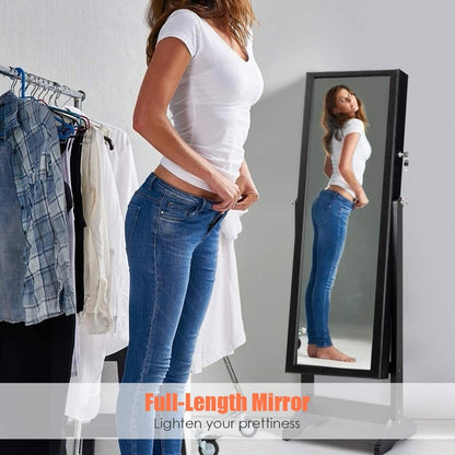 Jewelry Cabinet Stand Mirror Armoire with Large Storage Box, Black Jewelry Armoires at Gallery Canada