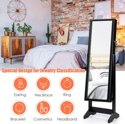 Jewelry Cabinet Stand Mirror Armoire with Large Storage Box, Black Jewelry Armoires at Gallery Canada