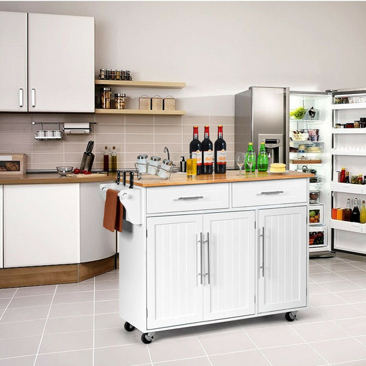 Kitchen Island Trolley Cart Wood Top Rolling Storage Cabinet, White - Gallery Canada