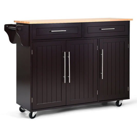 Kitchen Island Trolley Wood Top Rolling Storage Cabinet Cart with Knife Block, Brown - Gallery Canada