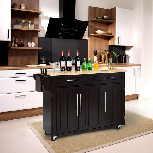 Kitchen Island Trolley Wood Top Rolling Storage Cabinet Cart with Knife Block, Brown - Gallery Canada