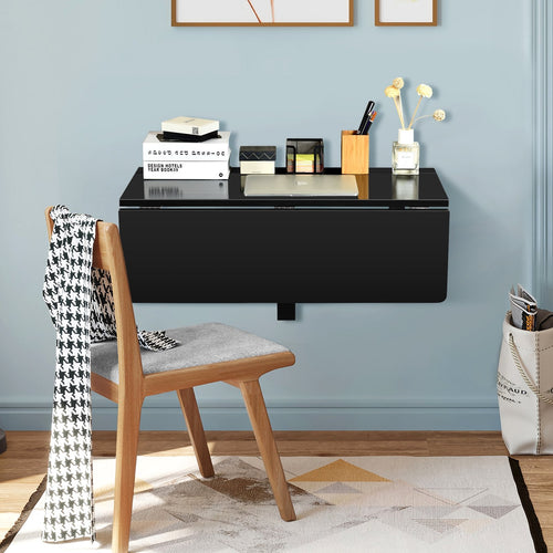 Space Saver Folding Wall-Mounted Drop-Leaf Table, Black
