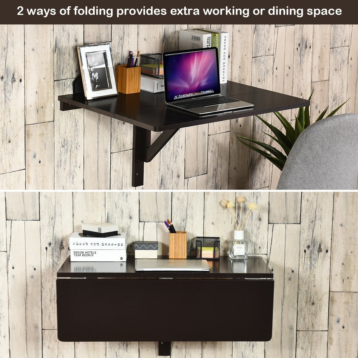 Space Saver Folding Wall-Mounted Drop-Leaf Table, Brown - Gallery Canada