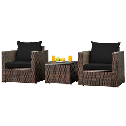 3 Pcs Patio Conversation Rattan Furniture Set with Cushion, Black Patio Conversation Sets at Gallery Canada