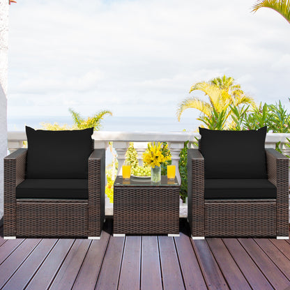 3 Pcs Patio Conversation Rattan Furniture Set with Cushion, Black Patio Conversation Sets at Gallery Canada