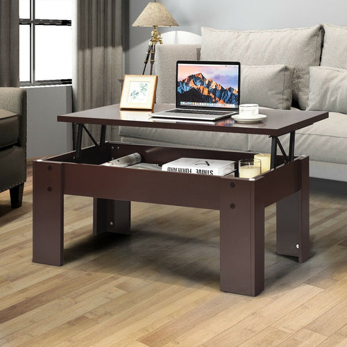 Lift Top Coffee Pop-UP Cocktail Table, Brown