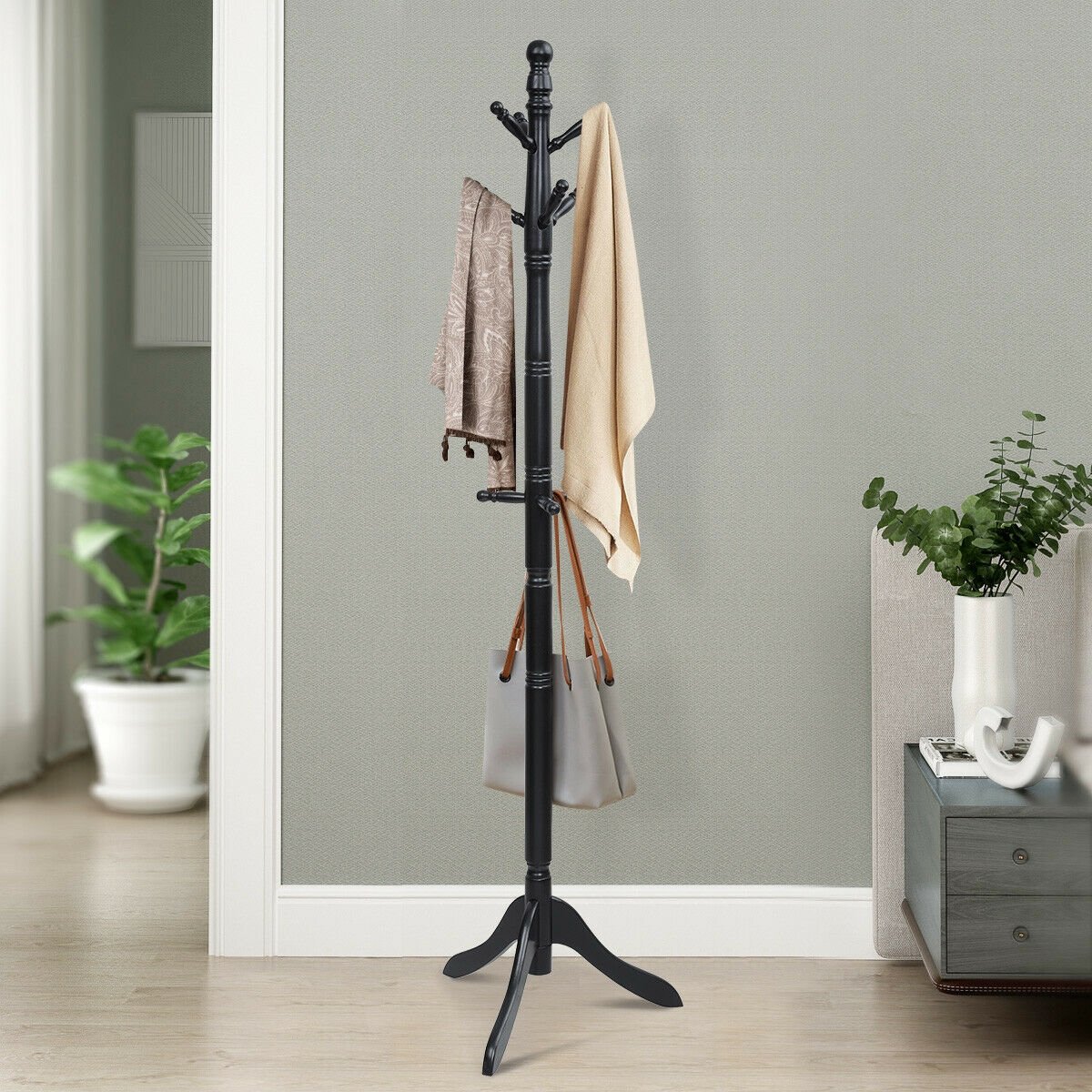 Adjustable Free Standing Wooden Coat Rack, Black - Gallery Canada