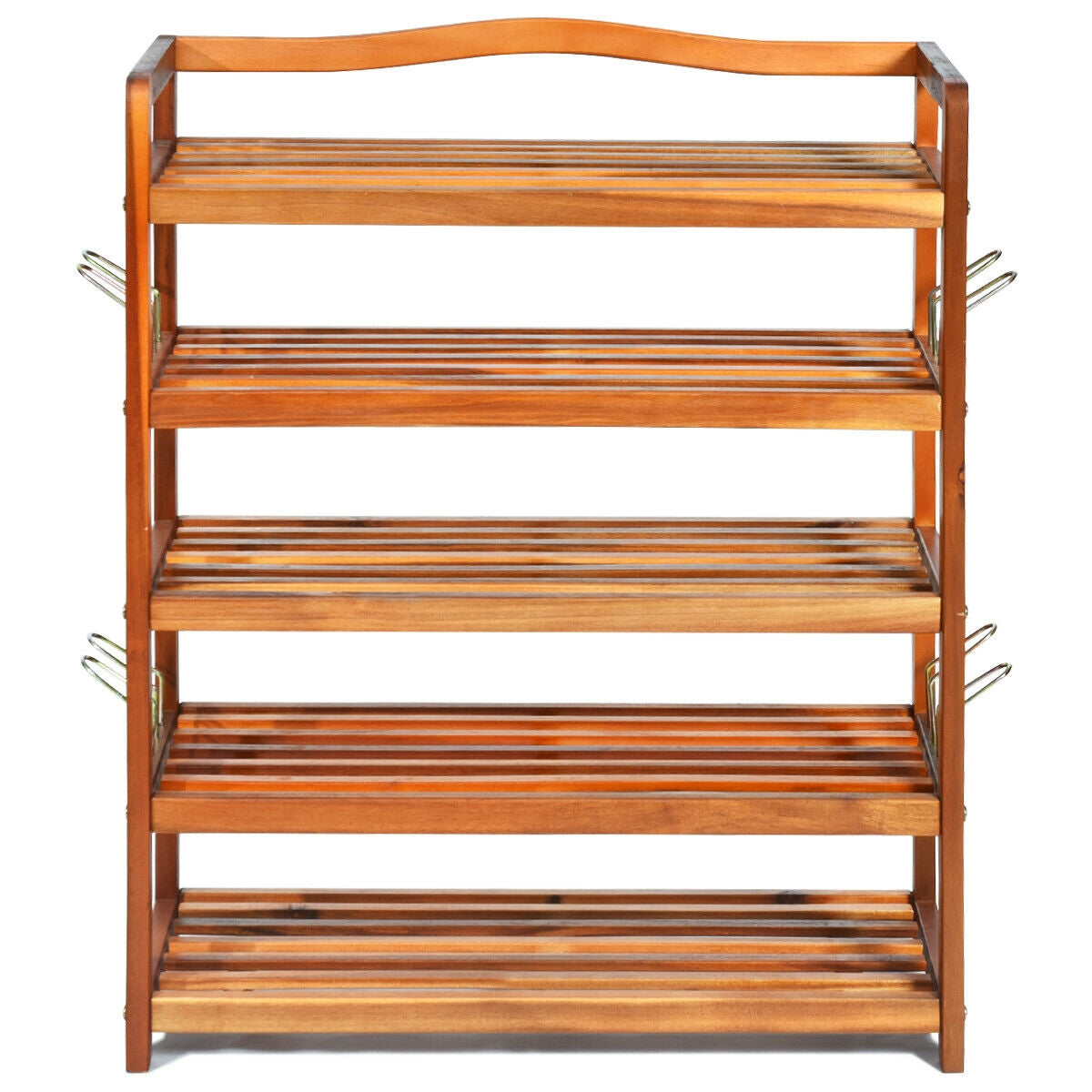 5-Tier Acacia Wood Shoe Rack with Side Metal Hooks, Natural Shoe Racks & Storage Benches at Gallery Canada