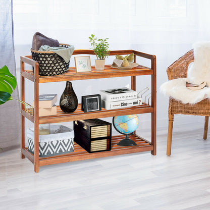 3-Tier Acacia Wood Shoe Rack with Side Metal Hooks, Natural Shoe Racks & Storage Benches at Gallery Canada