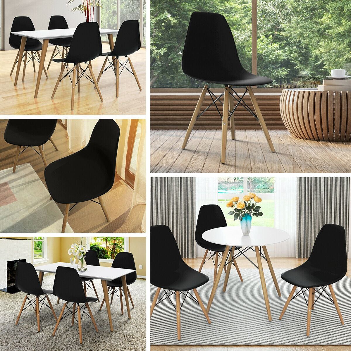 Set Of 2 Mid-Century Modern Dining Side Chairs, Black, Dark Dining Chairs at Gallery Canada