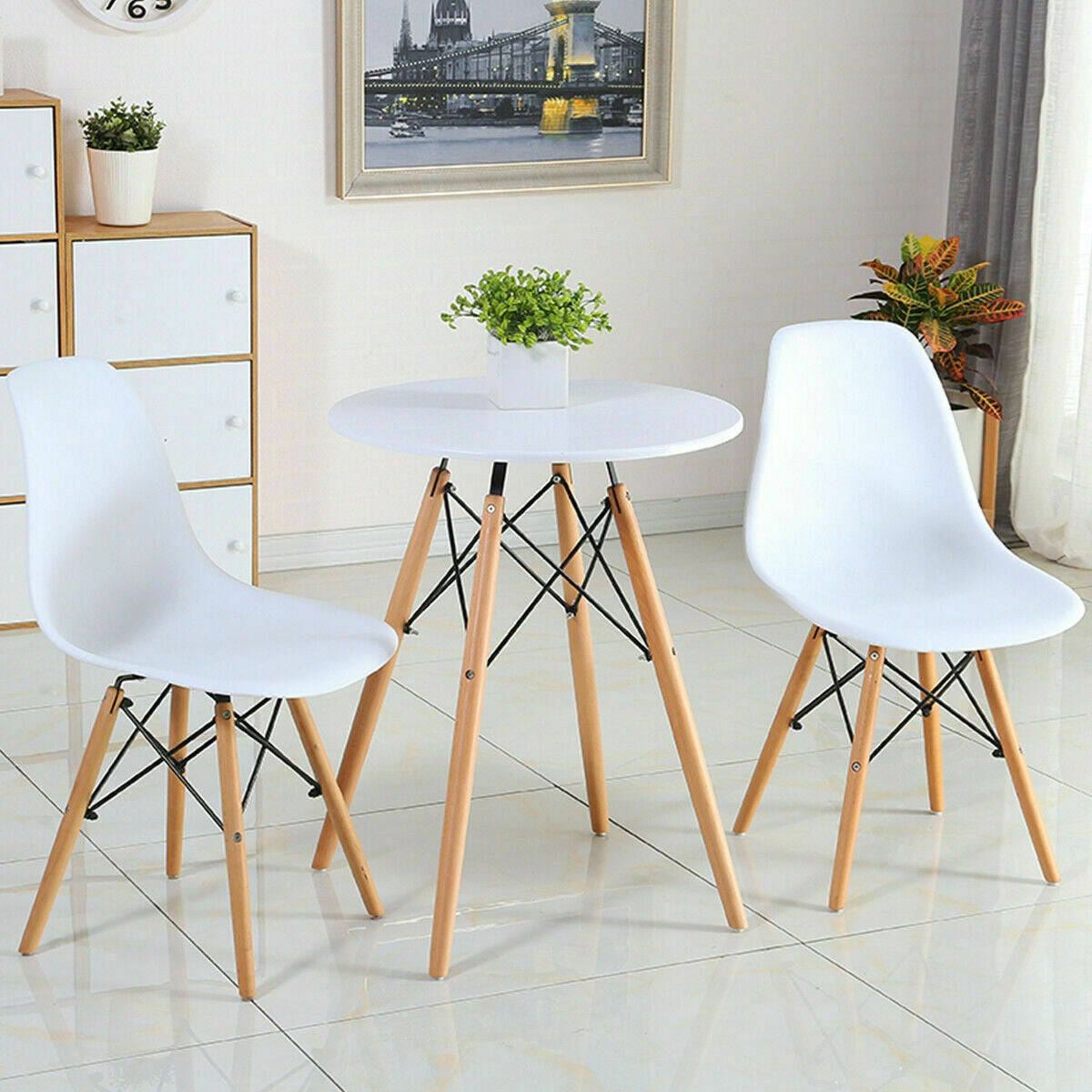 Set Of 2 Mid-Century Modern Dining Side Chairs, White Dining Chairs at Gallery Canada