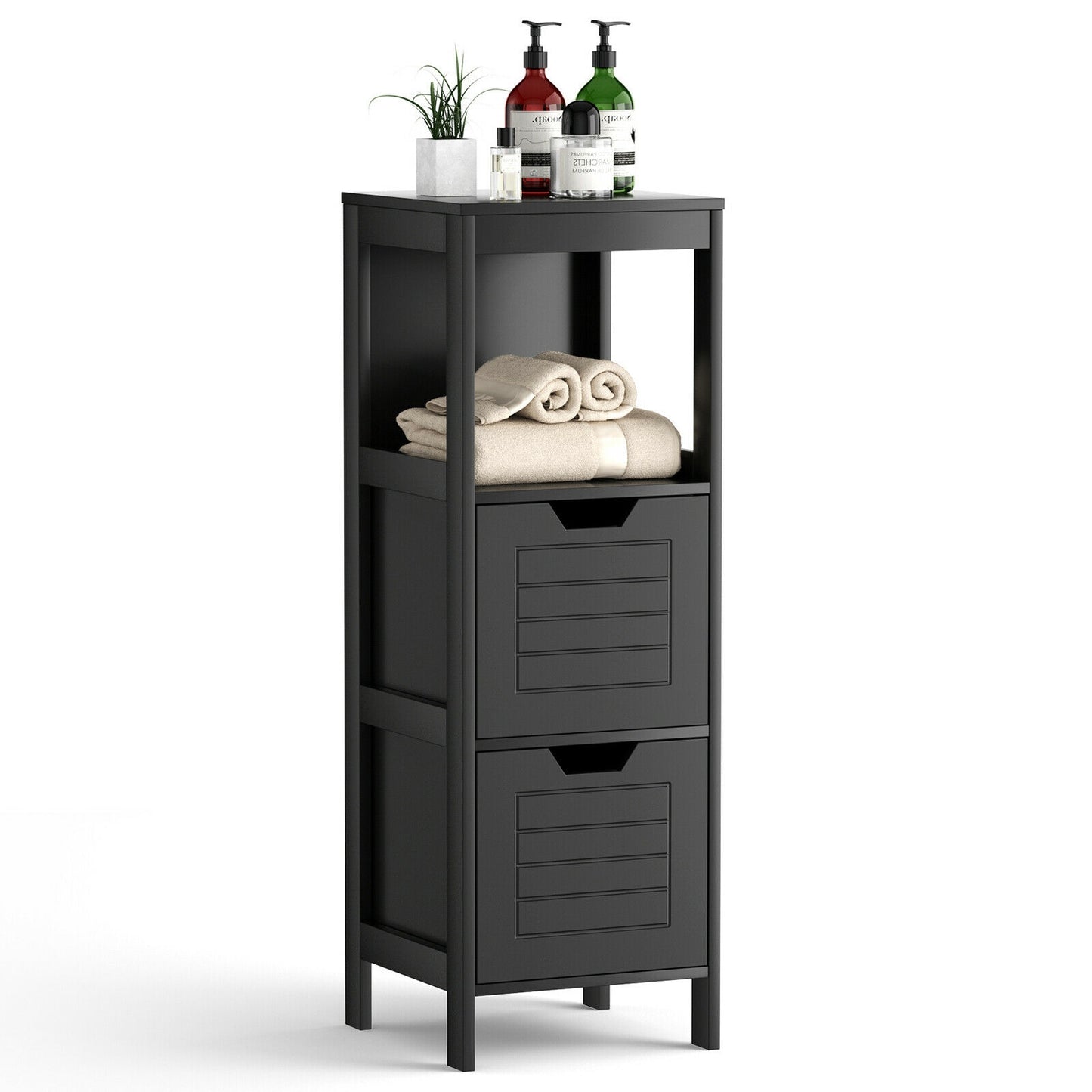 Bathroom Wooden Floor Cabinet Multifunction Storage Rack Stand Organizer, Black Floor Cabinets at Gallery Canada