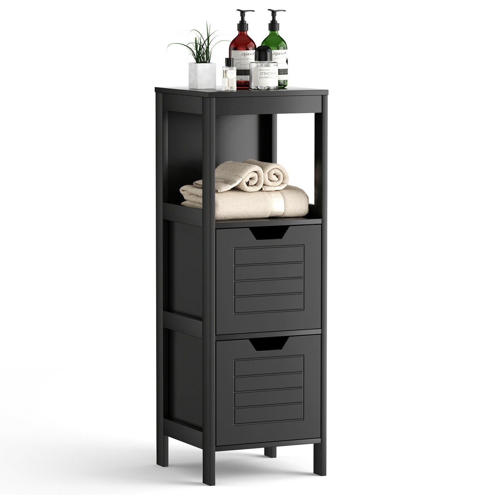 Bathroom Wooden Floor Cabinet Multifunction Storage Rack Stand Organizer, Black Floor Cabinets at Gallery Canada
