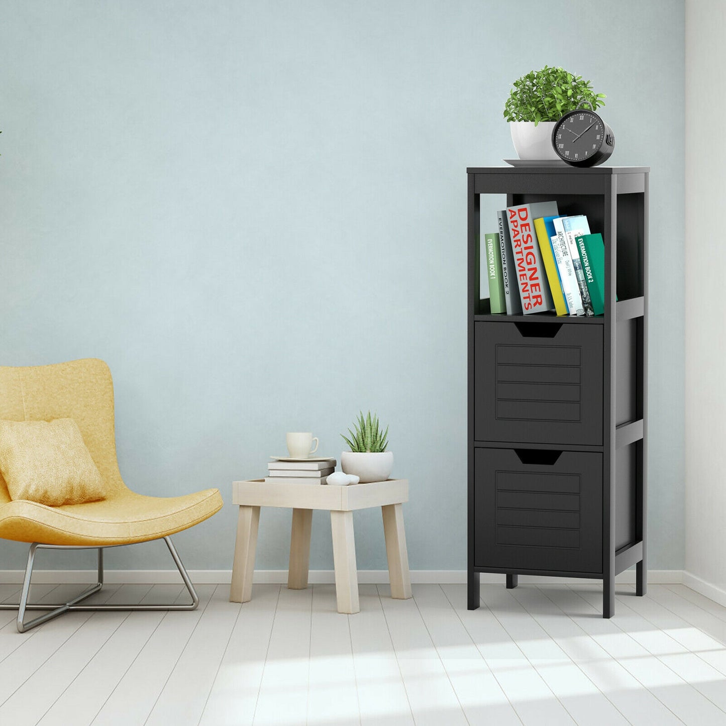 Bathroom Wooden Floor Cabinet Multifunction Storage Rack Stand Organizer, Black Floor Cabinets at Gallery Canada