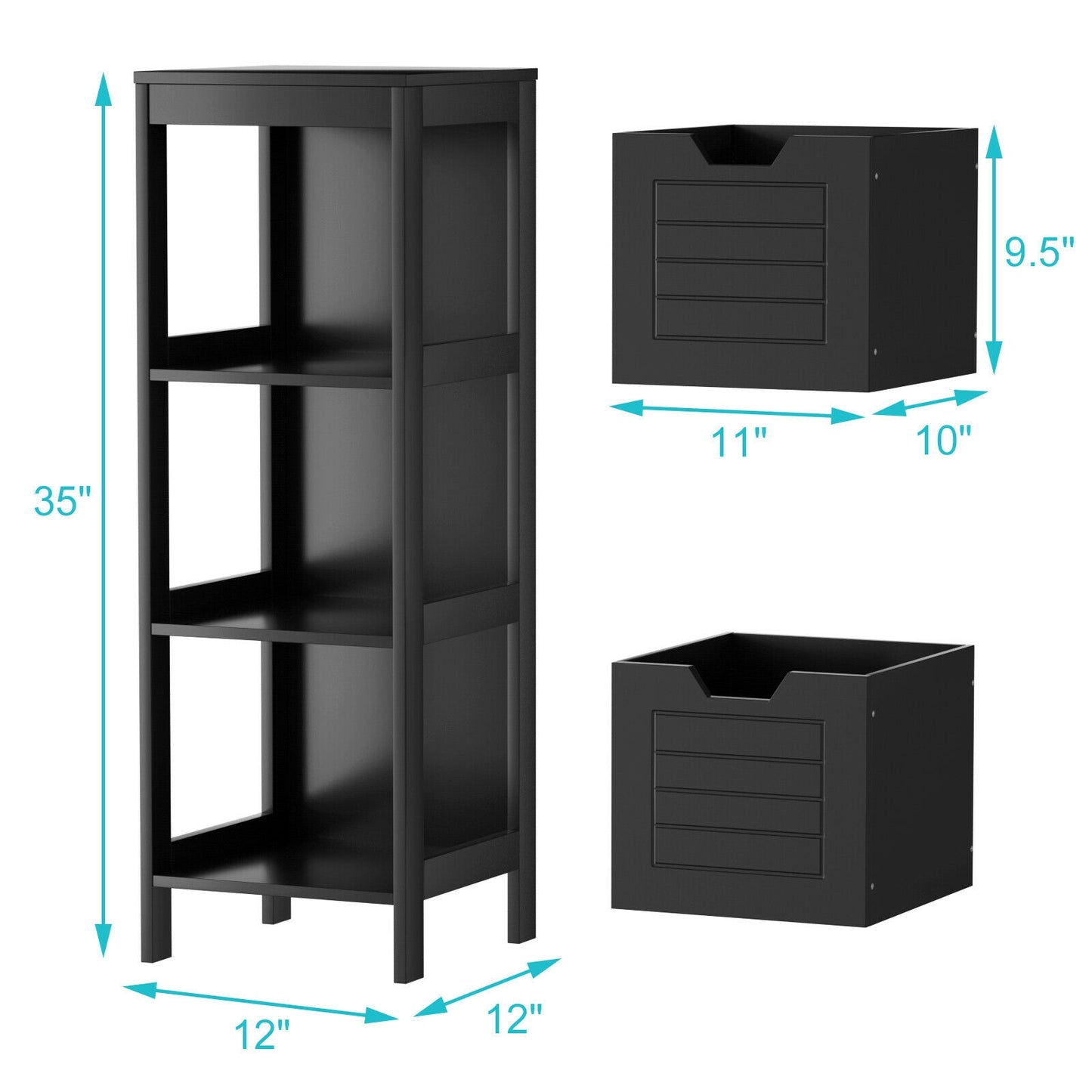 Bathroom Wooden Floor Cabinet Multifunction Storage Rack Stand Organizer, Black Floor Cabinets at Gallery Canada