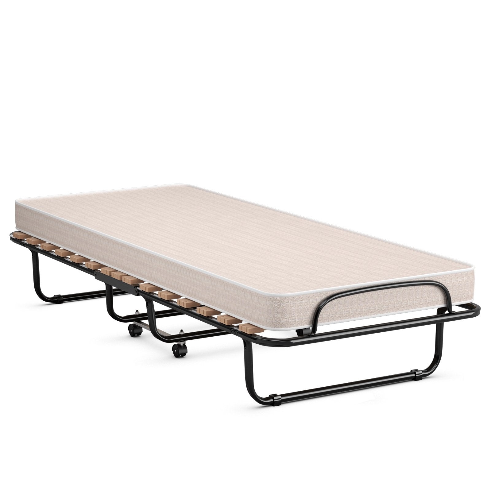 Portable Folding Bed with Memory Foam Mattress and Sturdy Metal Frame Made in Italy, Beige - Gallery Canada