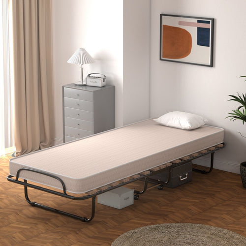 Portable Folding Bed with Memory Foam Mattress and Sturdy Metal Frame Made in Italy, Beige