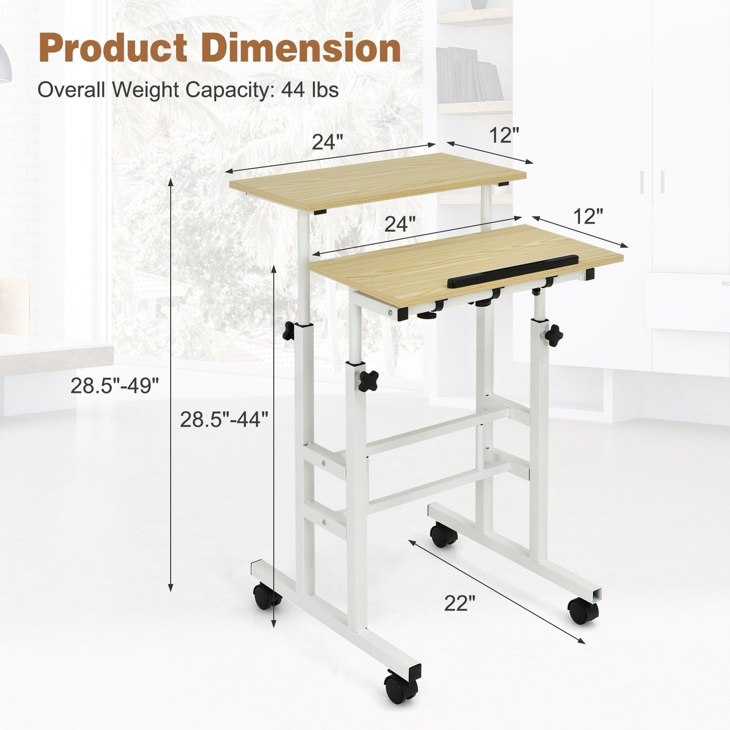 Height Adjustable Mobile Standing Desk with rolling wheels for office and home, Natural - Gallery Canada