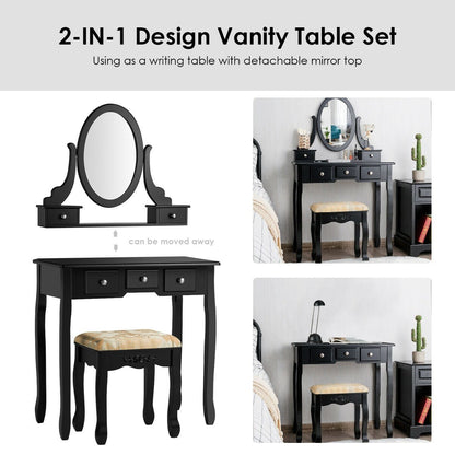 Vanity Make Up Table Set Dressing Table Set with 5 Drawers, Black - Gallery Canada