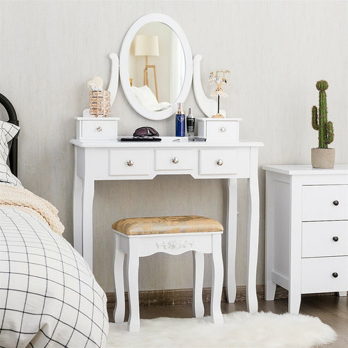Vanity Make Up Table Set Dressing Table Set with 5 Drawers, White