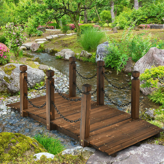 5 Feet Wooden Garden Bridge Arc Footbridge Stained Finish Walkway with Safety Rails at Gallery Canada