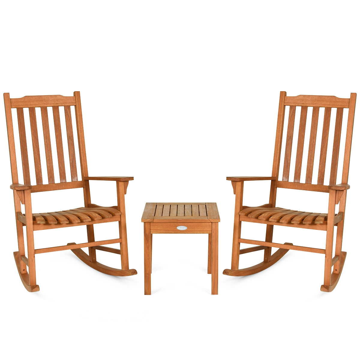 3 Pieces Eucalyptus Rocking Chair Set with Coffee Table , Natural Patio Conversation Sets at Gallery Canada