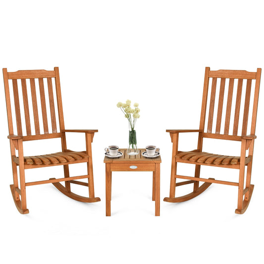 3 Pieces Eucalyptus Rocking Chair Set with Coffee Table , Natural Patio Conversation Sets Natural at Gallery Canada