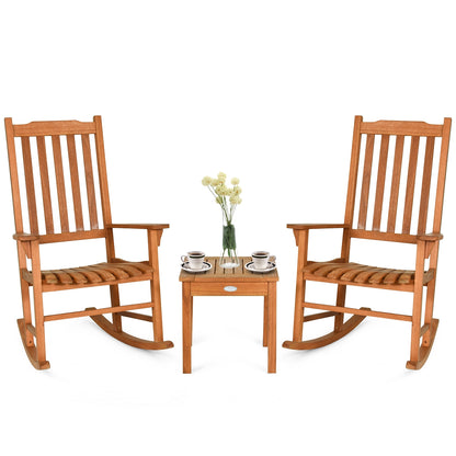 3 Piece Eucalyptus Rocking Chair Set, Coffee Table, Natural
