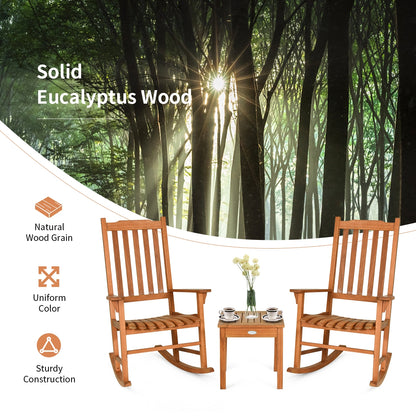 3 Pieces Eucalyptus Rocking Chair Set with Coffee Table , Natural Patio Conversation Sets at Gallery Canada