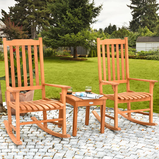 3 Pieces Eucalyptus Rocking Chair Set with Coffee Table , Natural Patio Conversation Sets Natural at Gallery Canada