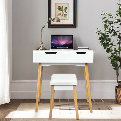 Wooden Vanity Table with Flip Top Mirror and Cushioned Stool, White Makeup Vanities at Gallery Canada