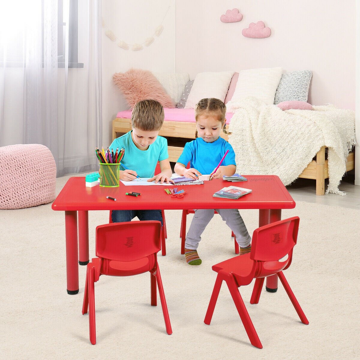 Kids Plastic Rectangular Learn and Play Table, Red - Gallery Canada