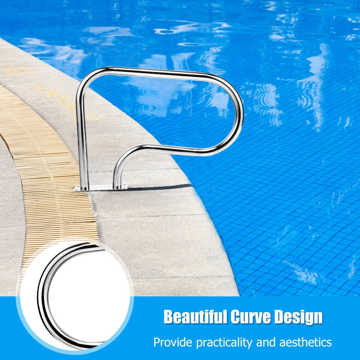 Stainless Steel Swimming Pool Hand Rail with Base Plate, Silver Swimming Pools at Gallery Canada