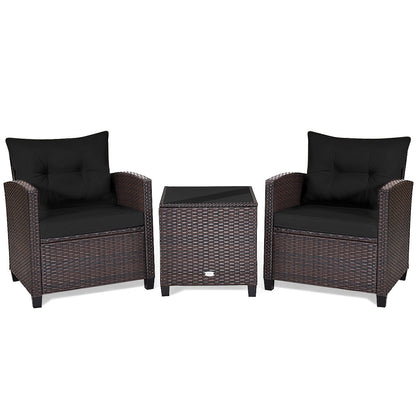 3 Pieces Cushioned Rattan Patio Conversation Set with Coffee Table, Black Patio Conversation Sets at Gallery Canada