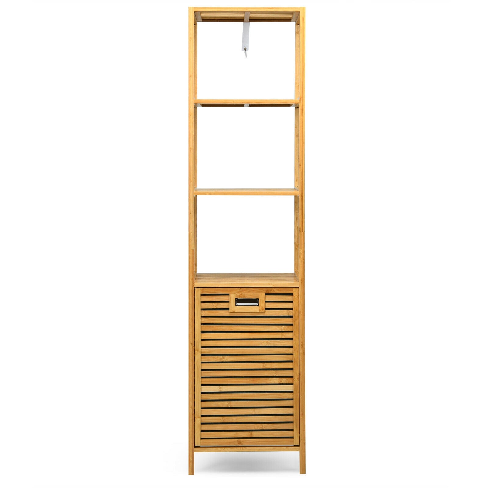Bamboo Tower Hamper Organizer with 3-Tier Storage Shelves, Natural Floor Cabinets at Gallery Canada