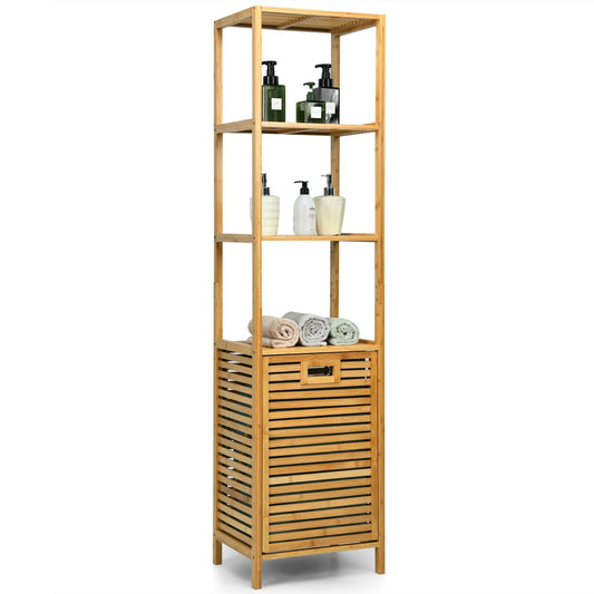 Bamboo Tower Hamper Organizer with 3-Tier Storage Shelves, Natural Floor Cabinets at Gallery Canada