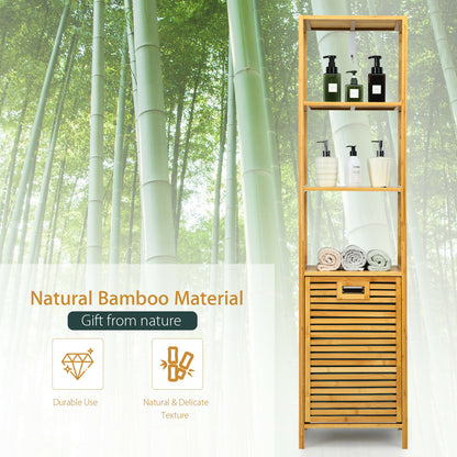 Bamboo Tower Hamper Organizer with 3-Tier Storage Shelves, Natural Floor Cabinets at Gallery Canada