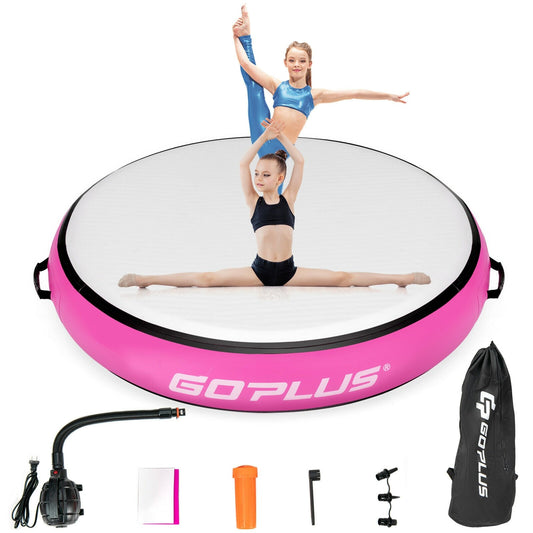 40 Inch Inflatable Round Gymnastic Mat Tumbling Floor Mat with Electric Pump, Pink - Gallery Canada