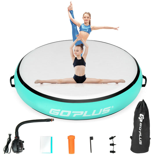 40 Inch Inflatable Round Gymnastic Mat Tumbling Floor Mat with Electric Pump, Green - Gallery Canada