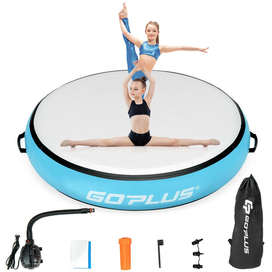 40 Inch Inflatable Round Gymnastic Mat Tumbling Floor Mat with Electric Pump, Blue - Gallery Canada