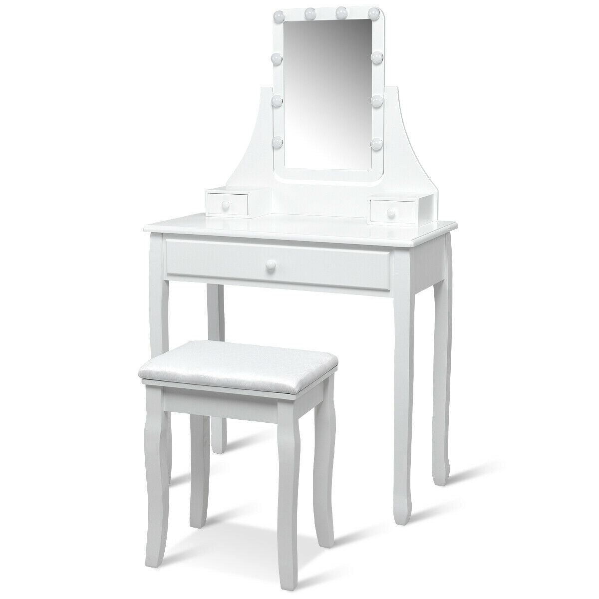 10 LED Lighted Mirror, 3 Drawers Vanity Table Set, White Makeup Vanities at Gallery Canada