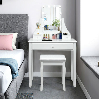 10 LED Lighted Mirror, 3 Drawers Vanity Table Set, White Makeup Vanities at Gallery Canada