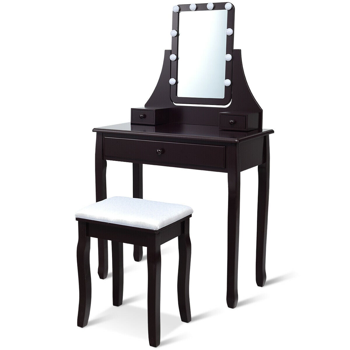 10 LED Lighted Mirror, 3 Drawers Vanity Table Set, Brown Makeup Vanities Brown at Gallery Canada