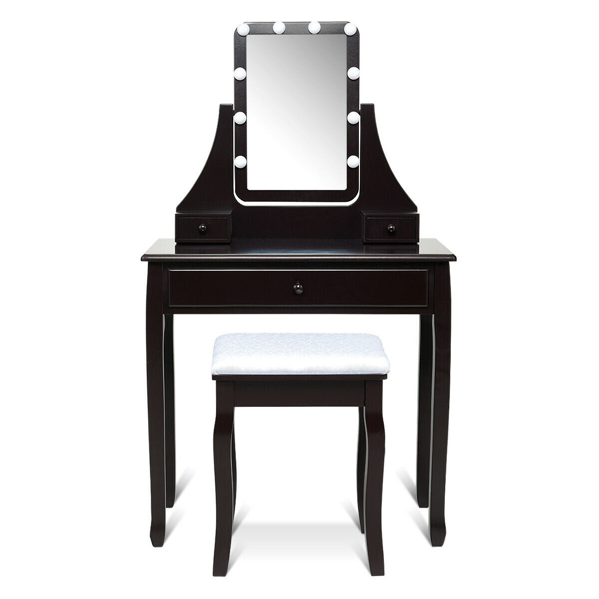 10 LED Lighted Mirror, 3 Drawers Vanity Table Set, Brown Makeup Vanities at Gallery Canada